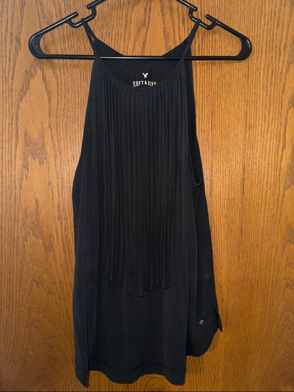 American Eagle Outfitters Black Fringe Halter Camisole